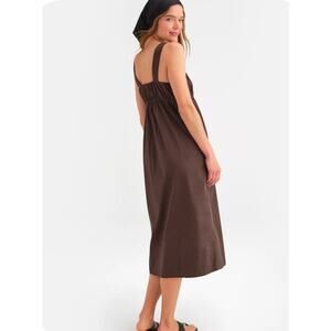 MATE The Label Organic Cotton Poplin Pocket Midi Dress Brown XS NWT